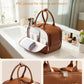 Brown Leather Travel Toiletry Bag with 17 Pockets & Dry/Wet Separation