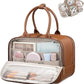 Brown Leather Travel Toiletry Bag with 17 Pockets & Dry/Wet Separation