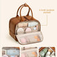 Brown Leather Travel Toiletry Bag with 17 Pockets & Dry/Wet Separation