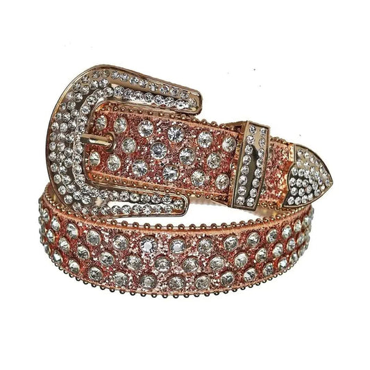 Brown Rhinestone Crystal Stud Belt - Unisex Glitter Western Style