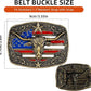 Longhorn Bull Rodeo Belt Buckle - American Flag Detail