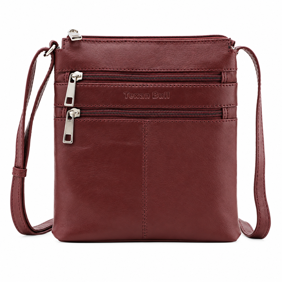 Women's Red Genuine Cowhide Leather Crossbody Bag with 60 in Strap