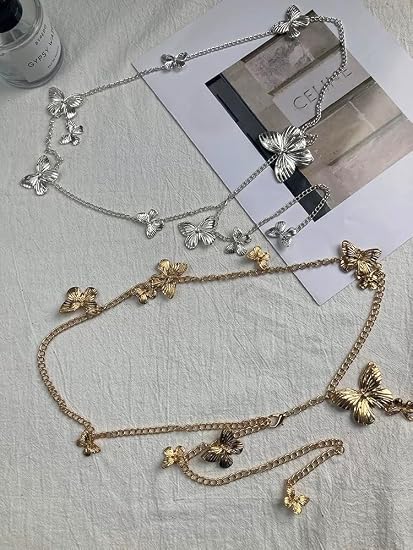 Butterfly Charm Concho Chain Belt - Delicate Gold Style