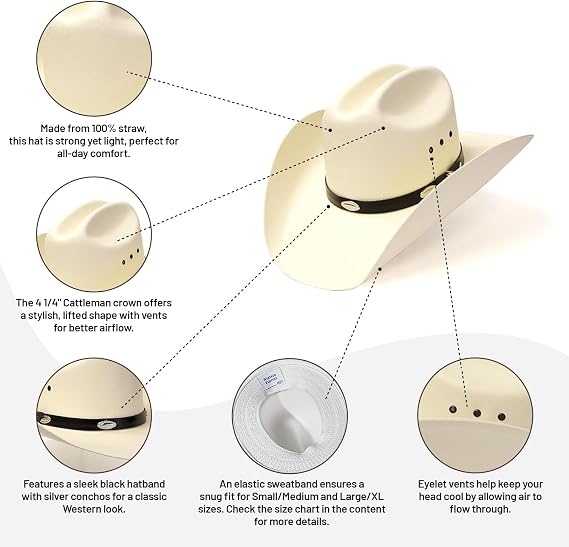 Straw Cattleman Cowboy Hat - Silver Concho Detail
