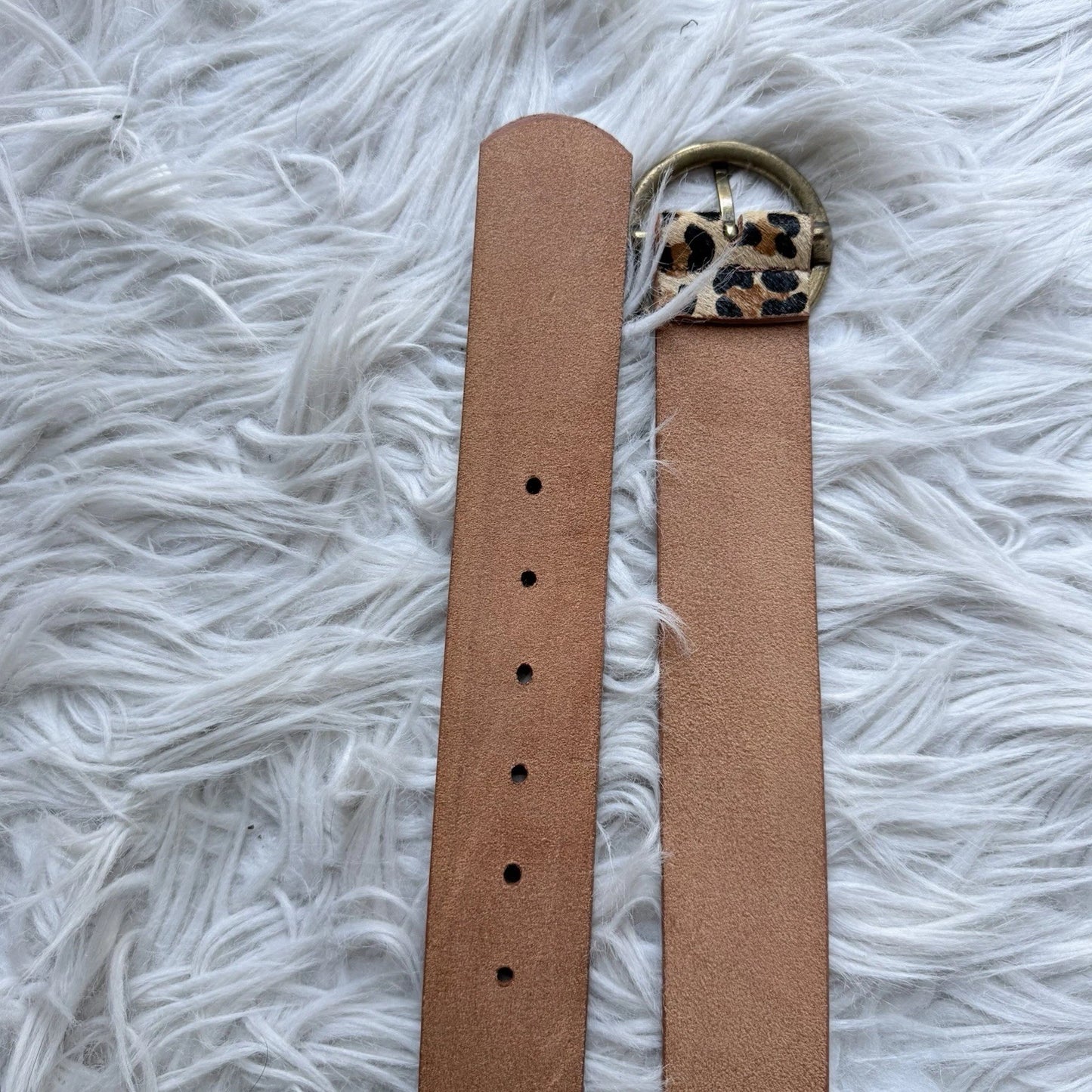Leopard Print Hair-On Hide Belt - Round Brass Buckle