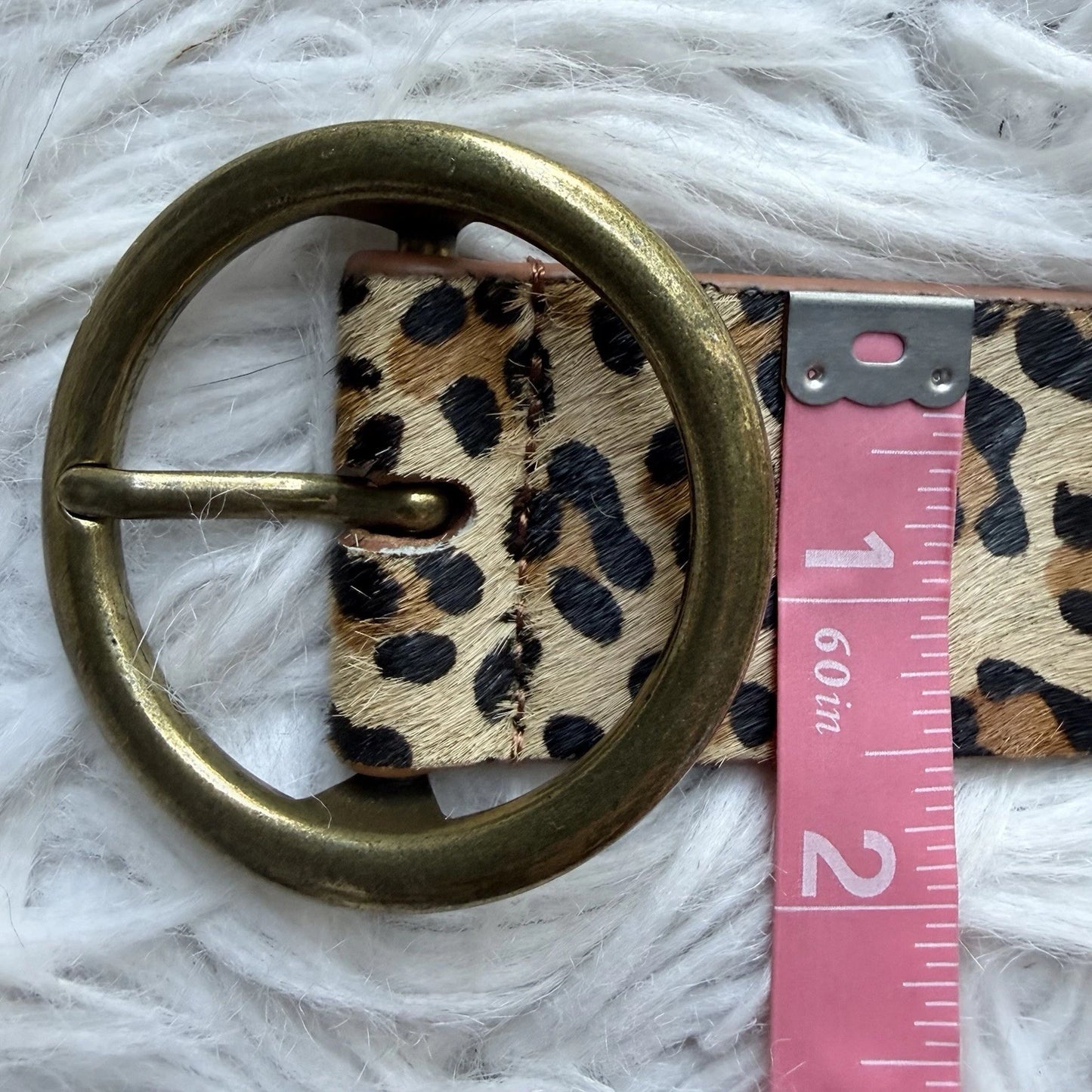Leopard Print Hair-On Hide Belt - Round Brass Buckle