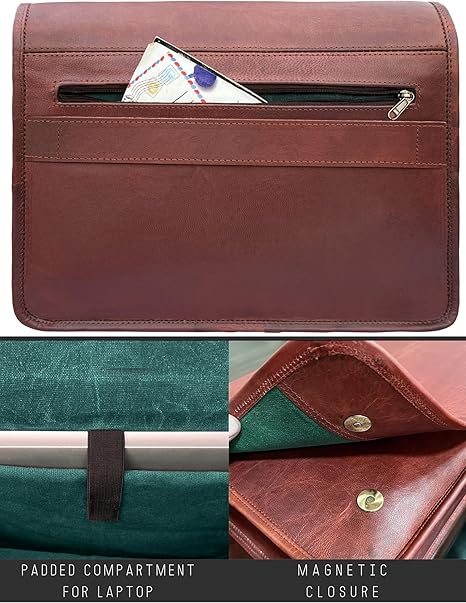 Vintage Leather Crossbody Laptop Satchel – 14" Compact