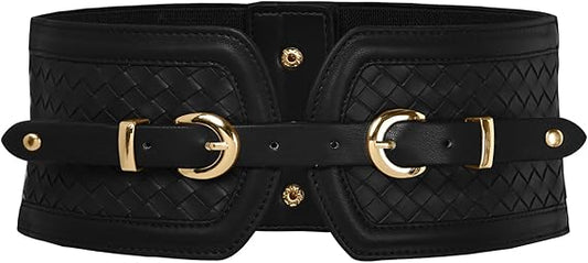 Woven Corset Belt - Double Gold Buckle Waspie Belt