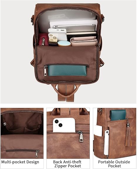 Convertible Leather Backpack Purse for Women - 13" Laptop