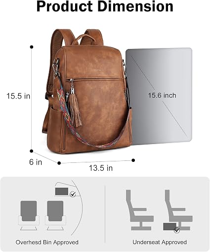 Convertible Leather Laptop Backpack for Women - 15.6
