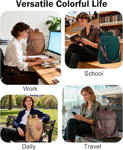Convertible Leather Laptop Backpack for Women - 15.6