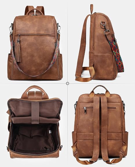 Convertible Leather Laptop Backpack for Women - 15.6