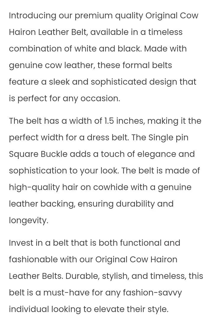 Hair-On Cowhide Square Buckle Dress Belt - Black & White