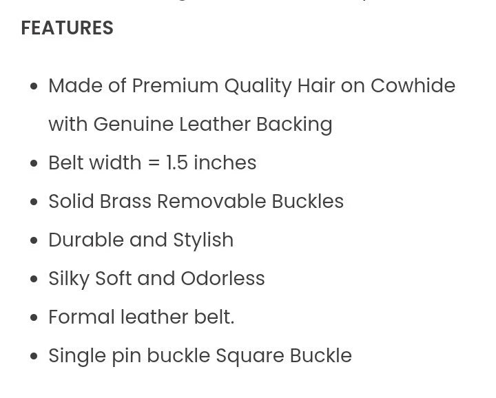 Hair-On Cowhide Square Buckle Dress Belt - Black & White