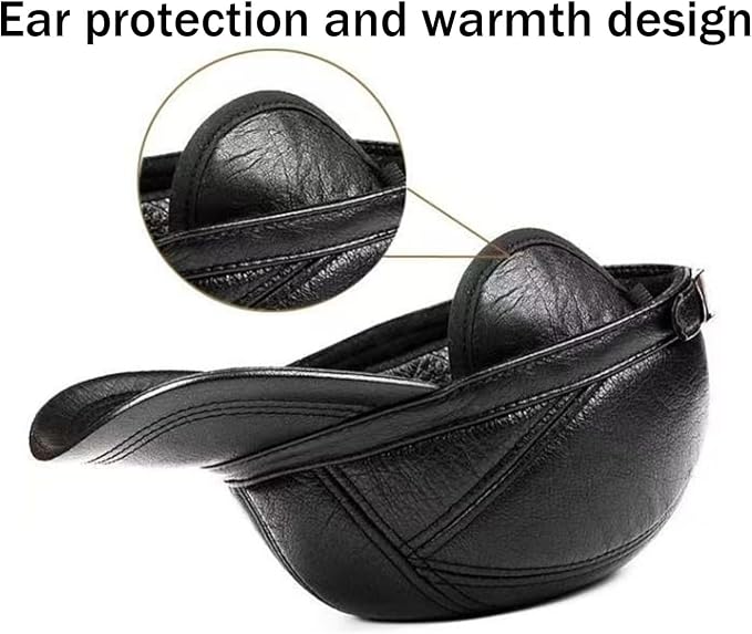 Cowhide Leather Winter Baseball Cap with Ear Protection