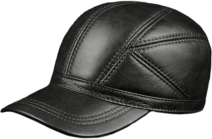 Cowhide Leather Winter Baseball Cap with Ear Protection