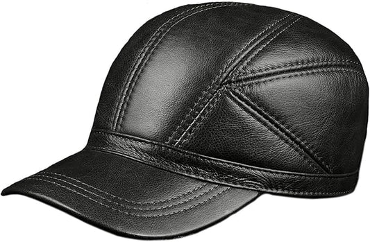 Cowhide Leather Winter Baseball Cap with Ear Protection