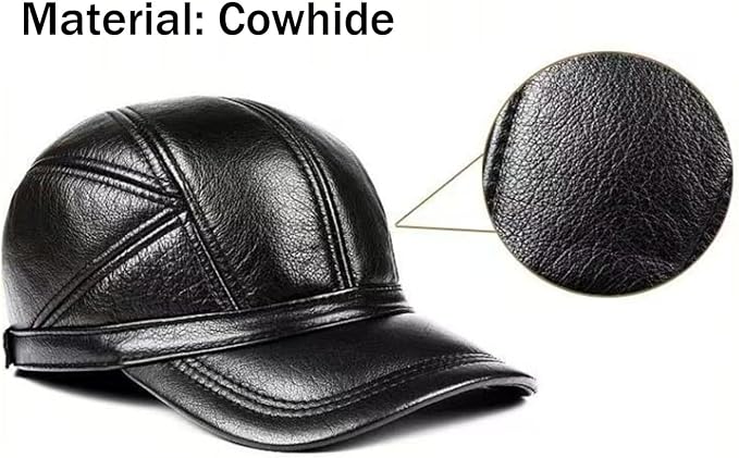 Cowhide Leather Winter Baseball Cap with Ear Protection