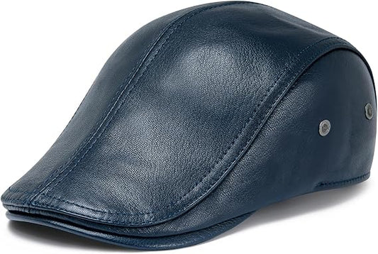 Genuine Leather Newsboy Cap with Curved Visor