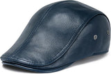 Genuine Leather Newsboy Cap with Curved Visor