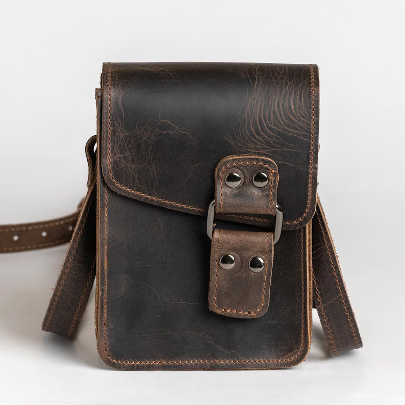 Men's Small Phone Crossbody Messenger Bag - Full Grain