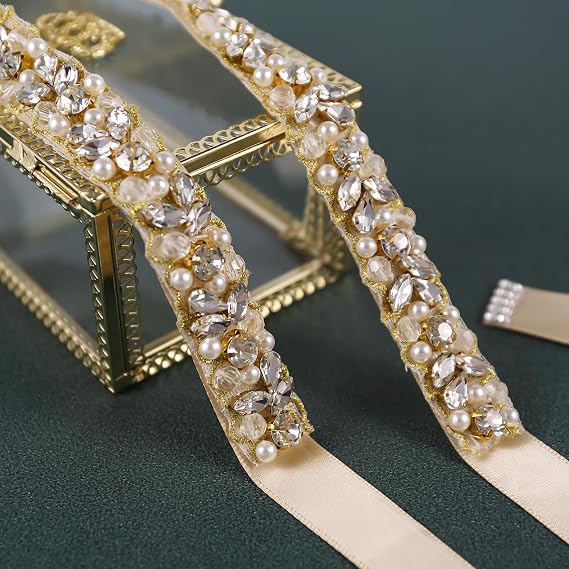 Crystal Pearl Bridal Sash Belt - Handmade Wedding Ribbon