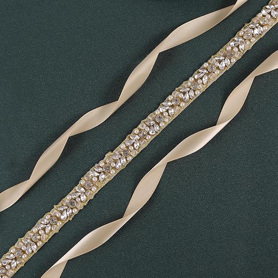 Crystal Pearl Bridal Sash Belt - Handmade Wedding Ribbon