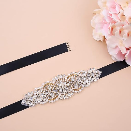 Crystal Pearl Wedding Gown Belt - Handmade Bridal Sash