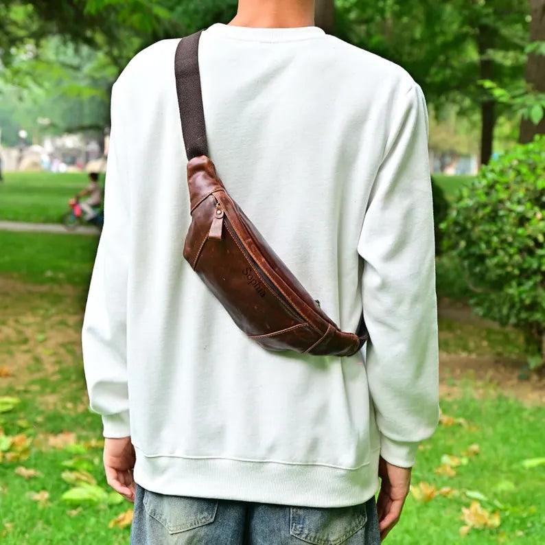 Men's Customized Leather Waist Pouch - Active Lifestyle