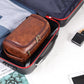 Dark Brown Hanging Leather Toiletry Bag with Metal Hook