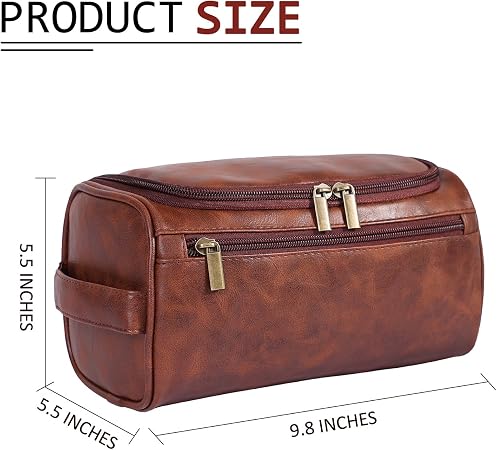 Dark Brown Hanging Leather Toiletry Bag with Metal Hook