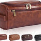 Dark Brown Hanging Leather Toiletry Bag with Metal Hook
