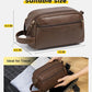Dark Brown Leather Toiletry Bag with Wide Boxy Opening