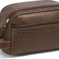 Dark Brown Leather Toiletry Bag with Wide Boxy Opening