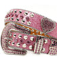 Dazzling Pink Heart Rhinestone Glitter Belt for Women