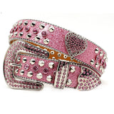 Dazzling Pink Heart Rhinestone Glitter Belt for Women