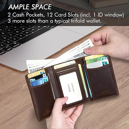 Embossed American Flag Trifold Leather Wallet with RFID Blocking