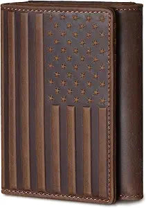 Embossed American Flag Trifold Leather Wallet with RFID Blocking