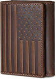 Embossed American Flag Trifold Leather Wallet with RFID Blocking
