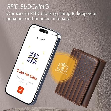 Embossed American Flag Trifold Leather Wallet with RFID Blocking