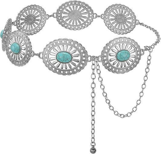 Embossed Concho Chain Belt - Silver & Gold Western Belt