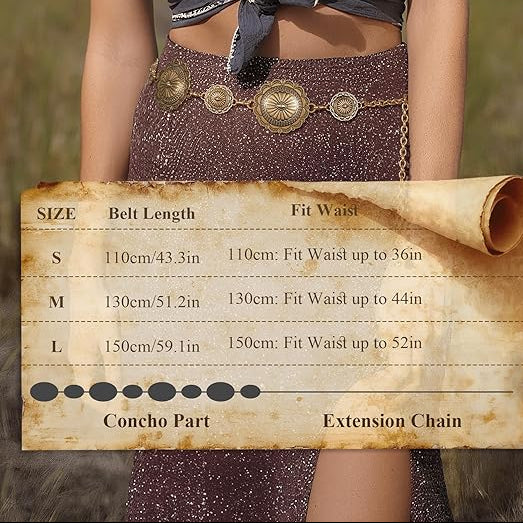Embossed Concho Chain Belt - Silver & Gold Western Belt