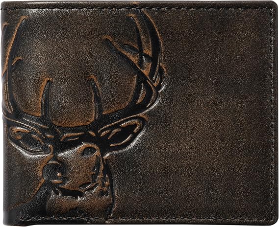 Embossed Deer Double-ID Bifold Leather Wallet