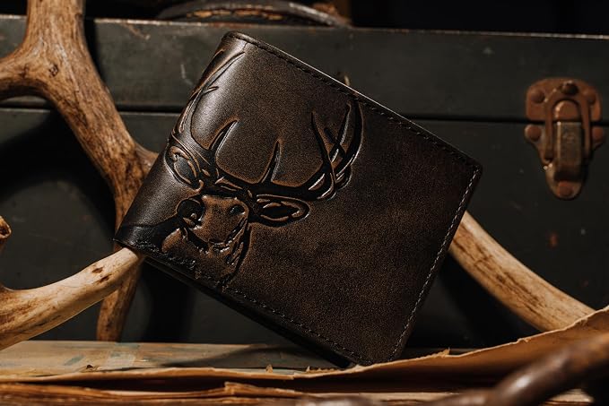 Embossed Deer Double-ID Bifold Leather Wallet