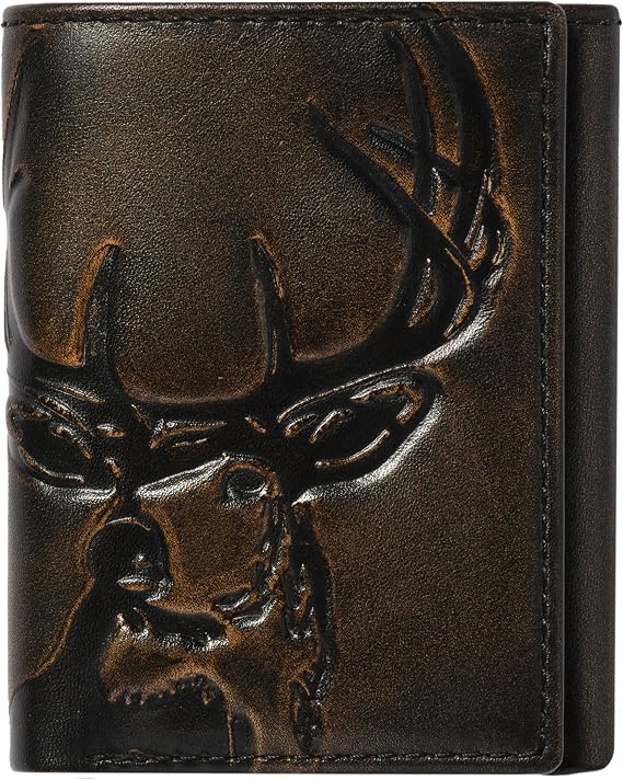 Embossed Deer Trifold Leather Wallet for Men