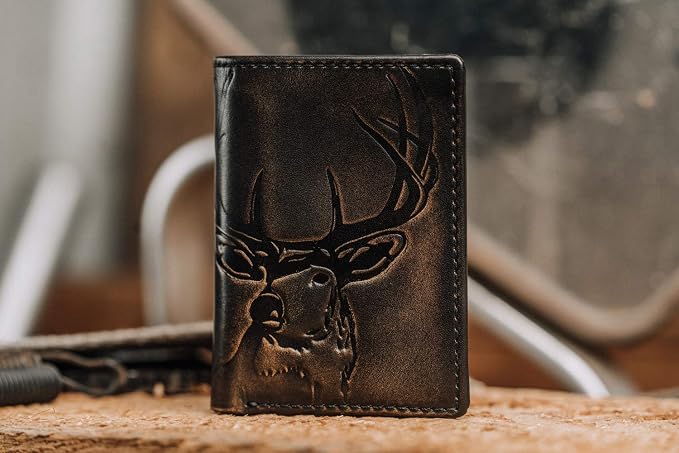 Embossed Deer Trifold Leather Wallet for Men