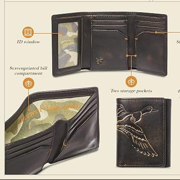 Embossed Duck Trifold Leather Wallet for Men