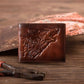 Embossed Wolf Bifold Leather Wallet with RFID Blocking