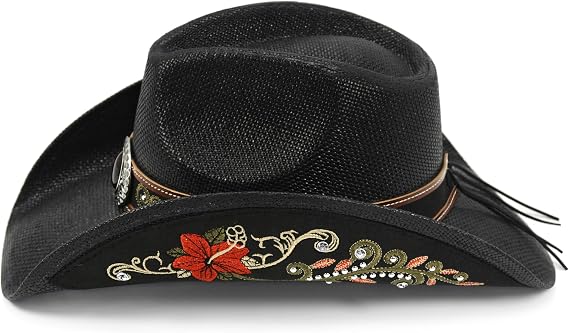 Embroidered Straw Western Hat - Rhinestone Cowboy Style
