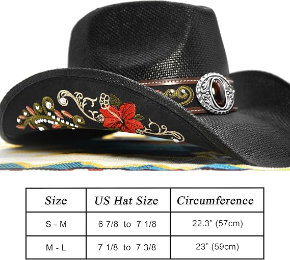 Embroidered Straw Western Hat - Rhinestone Cowboy Style